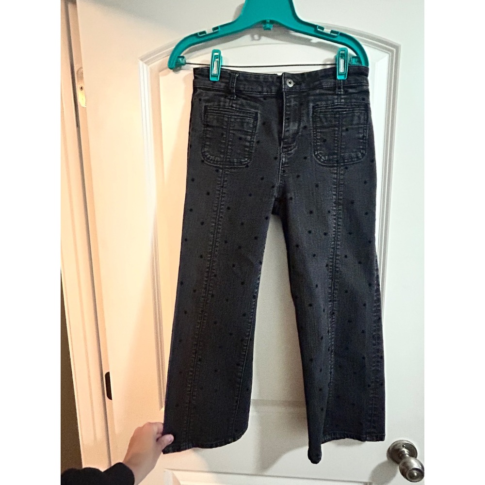 Pilcro Anthropologie Black Polka Dot Wide Leg crop Jeans High Rise Front Size 26